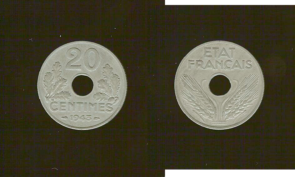20 centimes French state 1943 Unc